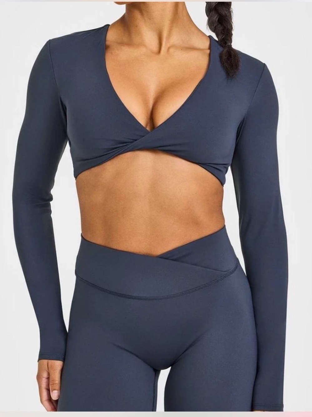 Oner Active UNIFIEDMOVE™ TWIST FRONT LONG SLEEVE CROP TOP in true blue